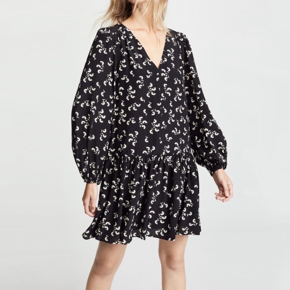 Elizabeth and James | NWT Black White Carlotta Silk Floral Mini Dress, Size 0